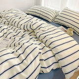 Popxstar  Simple Style Red And Blue Strip Duvet Cover Set Bed Sheet Set Washed Cotton Bedding Set