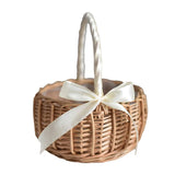 Popxstar Hand-woven Wedding Flower Basket With Handle Wicker Sundries Basket Wedding Flower Girls Basket for Home Picnic Storage Basket
