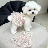 Pet Daily Street Walking Floral Sling Dress Soft Thin Cherry Blossom Ruffle Hem Cool Summer Mini Skirt