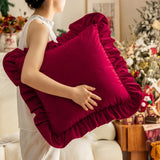 Christmas Red Green Solid Color Throw Blanket Double-layer Ruffled Edge Matte Velvet Modern Simple Elegant Sofa Cushion Cover