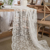 Popxstar Lace Tablecloth Rectangular White Overlay Tea Table Cover Floral Embroidery Vintage for Wedding Outdoor Party Decor Exquisite
