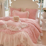 Popxstar  Two-thirds Rose Flowers Lace Princess Wedding Bedding Set 1200TC Egyptian Cotton Duvet Cover Flat/Fitted Bed Sheet Pillowcases