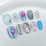 Popxstar  10Pcs Handmade Press on Nails Blue Cat Eye Fake Nails with Butterfly Decoration Wearable Stick-on Nails Full Cover False Nail