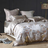 Popxstar  22 Momme Natural Mulberry Silk Luxury Bedding Set Yarn-dyed Jacquard Silk Cotton Duvet Cover Flat Sheet With Pillowcases 4Pcs