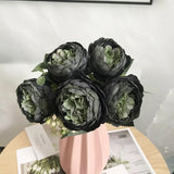 Popxstar 30cm Rose Pink Silk Bouquet Peony Artificial Flowers 5 Big Heads 4 Small Bud Bride Wedding Home Decoration Fake Flowers Faux