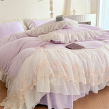 Popxstar  Butterfly Embroidery Lace Ruffles Princess Bedding Set Warm Velvet Duvet Cover Bed Sheet/Bed Skirt/Fitted Sheet Pillowcases 4Pcs