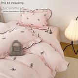 Popxstar Cute Embroidered Bedding Set Including A Quilt Cover and Pillowcases 4pcs Set of Korean Girls' Bedding Bedroom Decoration