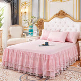 Popxstar shabby chic New 3 Layers Bed Skirt Lace Ruffled Bed Skirt Couvre Lit Bedroom Bed Cover Bed Skirt Non-slip Mattress Cover Bedsheet Bedspread