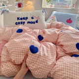 4Pcs Bedding Set Summer Comforter Set Cute Fresh Green Checkered Heart Double Single Bed Linen Queen Bed Sheets Plaid De Luxe