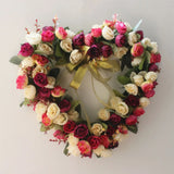 Popxstar Valentines Wreath For Front Door Heart Shape Artificial Rose Flower Garland Silk Fake Peony Wedding Wall Hanging Decoration