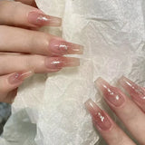 Popxstar 24pcs Simple Almond False Nails Sets Blush Design Press on Nails Art Datachable Short Oval Fake Nail with Jelly Glue Manicure
