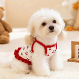 Pet Cherry Print Spaghetti Strap Dress Ruffle Hem Mini Princess Skirt Thin Summer Clothes For Small Dogs Cats Bichon Teddy