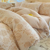 4pcs Thickened Carved Milk Fleece Four Piece Set for Winter Warmth Coral Fleece Duvet Cover Flannel Sheet Pillowcase Bedding