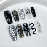 Popxstar 10Pcs Long Ballerina Handmade Press on Nails Pink Black Fake Nails Wearable Stick-on Nails Full Cover False Nail Uñas Postizas