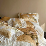 Popxstar  Luxury Gold Velvet Egyptian Cotton Patchwork Ruffles Vintage French Bedding Set Duvet Cover Flat/Fitted Bed Sheet Pillowcases