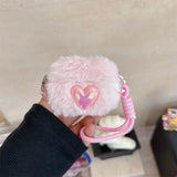 For Apple Airpods 1 2 3 4 Pro Pro 2 Wrist Strap Protective Case Cute Plush 3D Heart Shaped Bluetooth Headphone Generation Cover