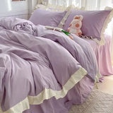 Princess Style Bedding Sets Ruffle Lace Quilt Cover Romantic Pink Bed Sheet Sets Woman Girls Bedroom Duvet Cover Set 4pcs