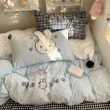 3/4Pcs Bedding Set Polka Dot Cartoon Puppy Checkered Sheet Boiled Cotton Bed Linen Kawaii Cotton Duvet Cover Set Full Size