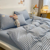 Popxstar  Black White Small Checks Printed Bed Set Floral Duvet Cover Pillowcase Bedding Set Bed Sheet Quilt Cover Single Queen King Size