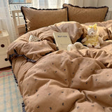 3/4Pcs Bedding Set French Bow Lace Romantic And Cute Girls' Bedroom Bedding Set Queen Bed Sheets Pillowcase Duvet Cover Flat