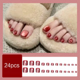 Popxstar  Glossy Red Cat's Eyes Fake Toenails 24Pcs Simple Charm Press On Toe Nails Women Girls Summer Barefoot Decor Stick-on False Nails