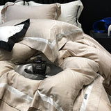 Popxstar  Luxury Satin Jacquard Bedding Set 1000TC Lyocell Cotton Soft Silky Duvet Cover Set Bed Sheet/Fitted Sheet Pillowcases 4Pcs