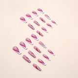 Popxstar 24-piece Long French Patchwork Cobweb Fingernail with 1 Jelly Glue and 1 Nail File