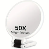 Popxstar  50x Handheld Makeup Mirrors Double Sided 1X/50X Magnification Portable Folding Makeup Mirror for Travel 360° Adjustable Mirror