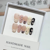 Popxstar  10Pcs French Ballerina Handmade Press on Nails Pink Cat Eye Fake Nails Wearable Stick-on Nails Full Cover False Nail