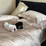 Popxstar  Elegant Flowers Embroidery Luxury Bedding Set Queen King 100S Egyptian Cotton Home Textile Bed Sheet Pillowcase Quilt Cover Set