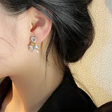 Popxstar Lovely Pearl Bow Earrings for Women Internet Design Versatile Drop Oil Vintage Earrings Fashion Jewelry Party Wedding Gifts