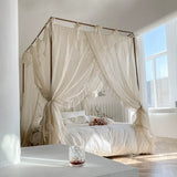 Princess Girls Bed Curtains Canopy Bed Square Court Mosquito Textile Encrypted Netting Mesh Net for King Bed with Bracket Pole