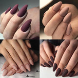 Popxstar 24pcs/set Short Fake Nails for Women Girls Almond Ballet Nail Tips Matte Red Nude Brown Faux Ongles Press on Acrylic False Nail