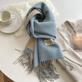 Popxstar New Fashion Cashmere Scarf Warm Winter for Women Korean Style Knitted Solid Color Double Sided Wraps Neckerchief