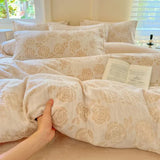 4pcs Thickened Carved Milk Fleece Four Piece Set for Winter Warmth Coral Fleece Duvet Cover Flannel Sheet Pillowcase Bedding