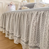 Popxstar shabby chic Princess Style Lace Bed Skirt + Pillowcases Bedding Bedspreads Sheet Pink Lace Bedding Set Solid color Bed For Girl Bed Cover