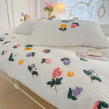 3/4Pcs Bedding Set 3D Floral Embroidered Towel-Stitch Puff-Quilted Red Duvet Cover Muslin Bedding Bed Sheets With Pillowcase