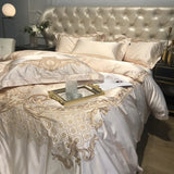 Popxstar  Royal Golden Embroidery European Palace Luxury Bedding Set Champagne Brocade Egyptian Cotton Duvet Cover Bed Sheet Pillowcases