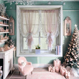 Popxstar room inspo ideas Korean Romantic Pink Striped Flower Lace Sheer Curtain with White Ruffled Lace Rod Pocket For Living Room Bedroom Kitchen