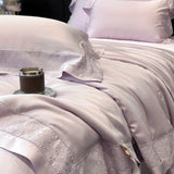 Popxstar  Lyocell Bamboo Fiber Luxury Embroidery Summer Quilt Soft Silky Thin Comforter Blanket With Bed Sheet Pillowcases Bedding Set