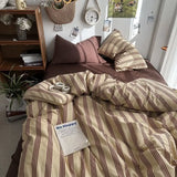 Popxstar Bedding Set Ins Ambiance Blue Coffee Grid Mixed With Washed Cotton Minimalist Four Piece Set Fitted Sheets Duvet Cover