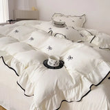 Popxstar 3pcs bow embroidery Bedding set ruffles Duvet Cover Set (1*Duvet Cover + 2*Pillowcase, Without Core)for bedroom guest room