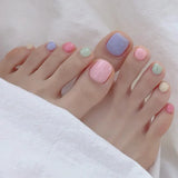 Popxstar 24pcs Cute Dopamine Design Toenail Finished Wearable Simple Colorful Full Cover Tips Fake Nails Press on Feet Decor False Nails