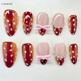 Popxstar  Red/Pink Almond Fake Nails 24Pcs Full Cover Acrylic Press On Nails with Polka Dot Designers Cool Girls Charm Manicure Nails Art