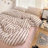 Popxstar  Pure Cotton Home Textile Blue Striped Bedding Set Simple Soft Duvet Cover Sheet Pillowcase Ins Style Bed Linens Queen King Size