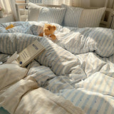 popxstar Striped Princess Bedding Set INS Nordic Girls Soft Washed Cotton Bed Flat Sheet Twin Queen Size Duvet Set Pillowcase Bed Linens