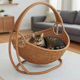 Popxstar  Cat Hammock with Bracket Indoor Hanging Pet Beds for Cats and Small Pets Weight Bearing 6.61 Pounds (3 Kilograms) Rattan Design