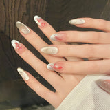 Popxstar  10pcs Colorful Handmade False Nails Set Cat's Eye Short Square Round Press on Fake Nails Art Mermaid Design Full Cover Nail Tips