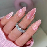 Popxstar 24Pcs Colorful Flower Nails Set Press on Wearable Fake Nail Almond Design Long Stiletto French False Nails Full Cover Manicure