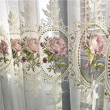 Popxstar American Luxury Peony Embroidery Tulle Curtain For Living Room European Elegant Flower Embroidery Sheer Voile Drapes For Bedroom